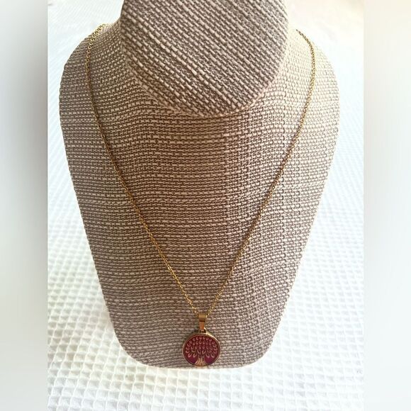 Gold Tone Stainless Steel  Tree of Life Red Pendant 20 inch necklace - Picture 5 of 6